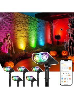 Smart Solar Spotlights with Motion Sensor - Outdoor Lighting for Halloween Decor